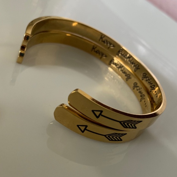 Set of 2 Gold-Tone Cuff Bracelets – “Keep F*ing Going…” Motivational Quote - Picture 3 of 9